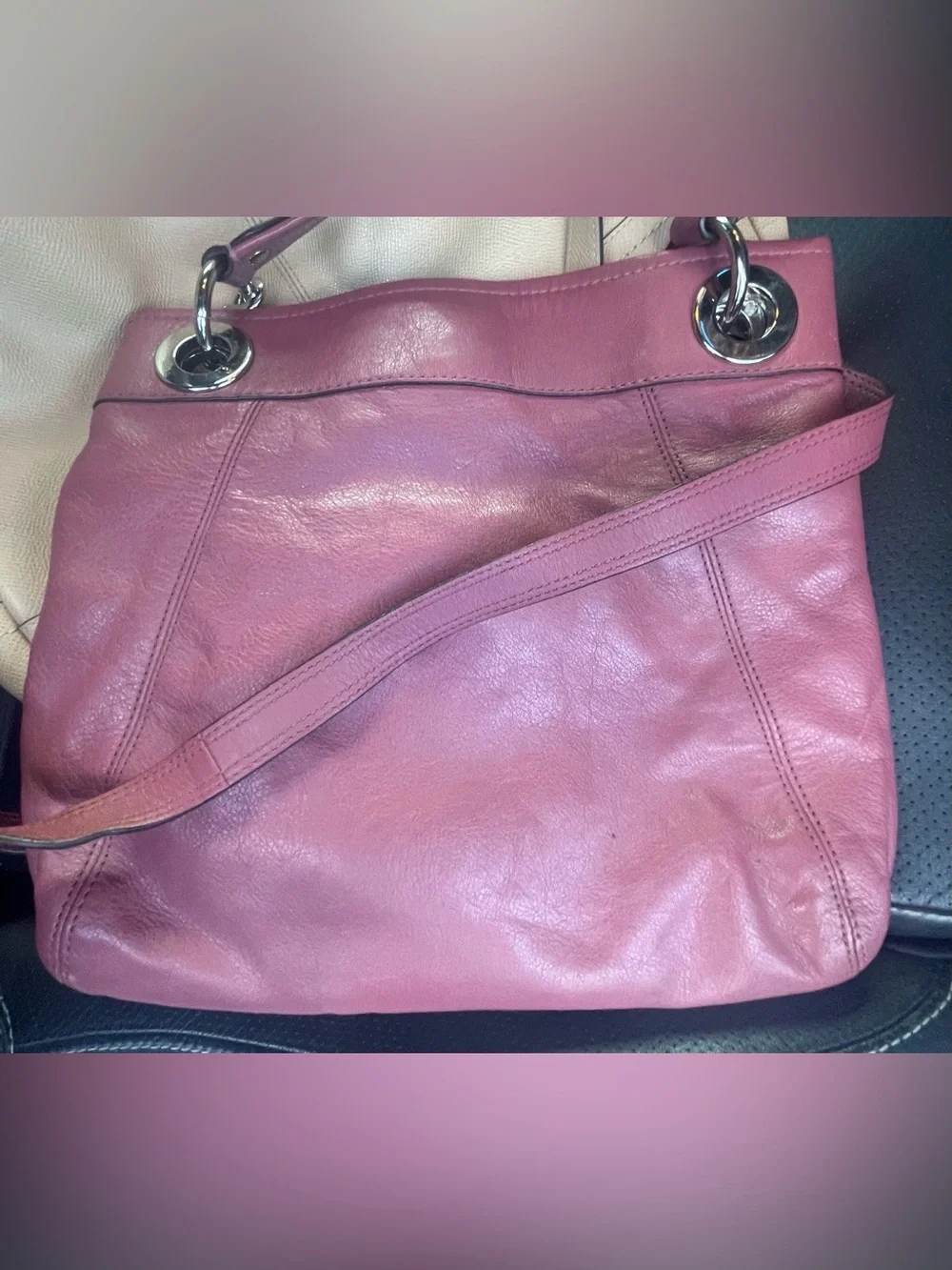 Coach Ashley pleated Rose Leather Shoulder Bag with Silver Hardware,ink inside